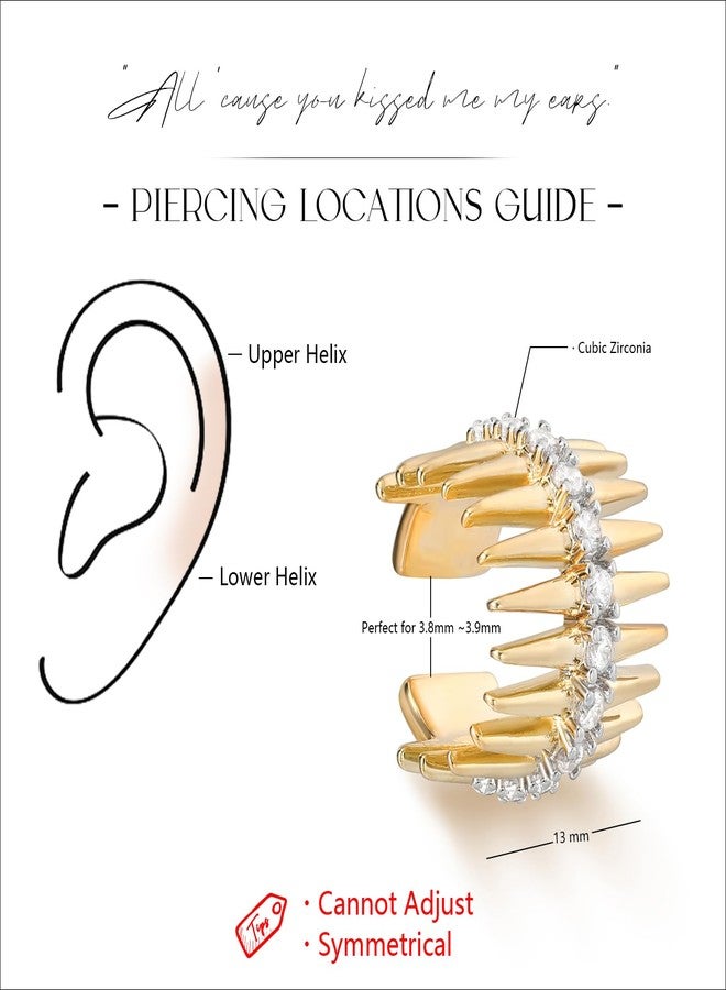 MYEARS Women Ear Cuff Earrings Gold Non Pierced Cartilage Clip on Open Wrap Fishbone Band Hoop Cubic Zirconia 14K Gold Plated Simple Hypoallergenic Everyday Jewelry - Image 5